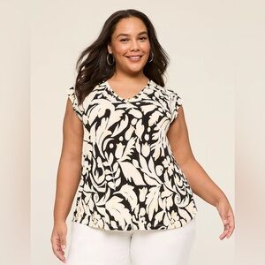 Lane Bryant Black and Cream Floral Blouse